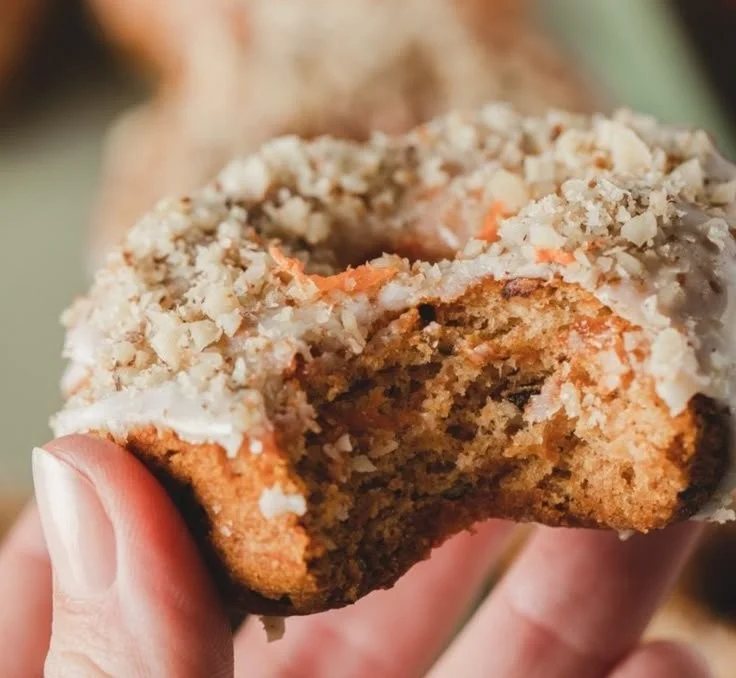 Gluten-free and dairy-free baked carrot cake donuts with icing
