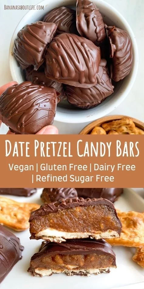 Healthy vegan and paleo date candy bars on a wooden table.