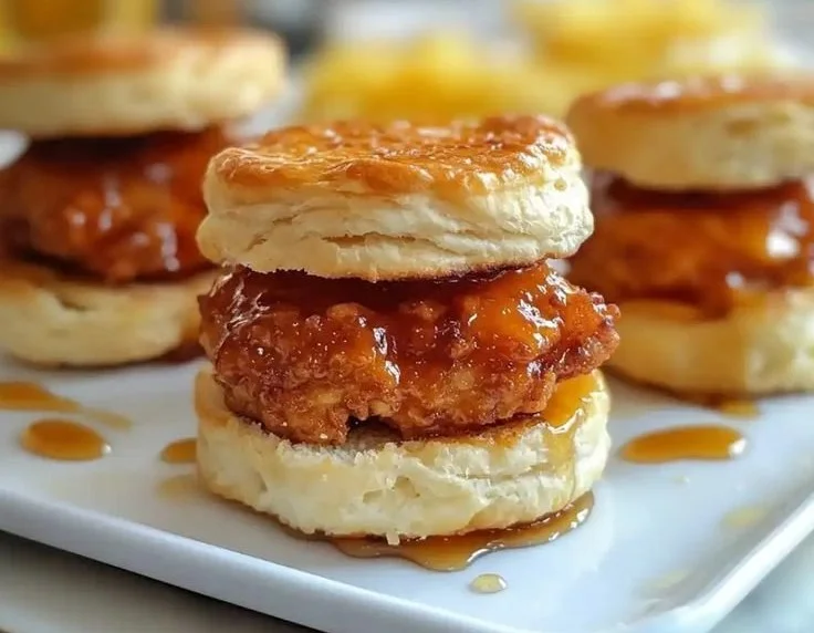 Delicious Hot Honey Chicken Biscuits served on a plate