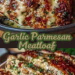 Delicious Garlic Parmesan Meatloaf topped with herbs and cheese