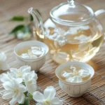 Elegant Jasmine Tea Set featuring fresh blossoms for a tea lover's experience.