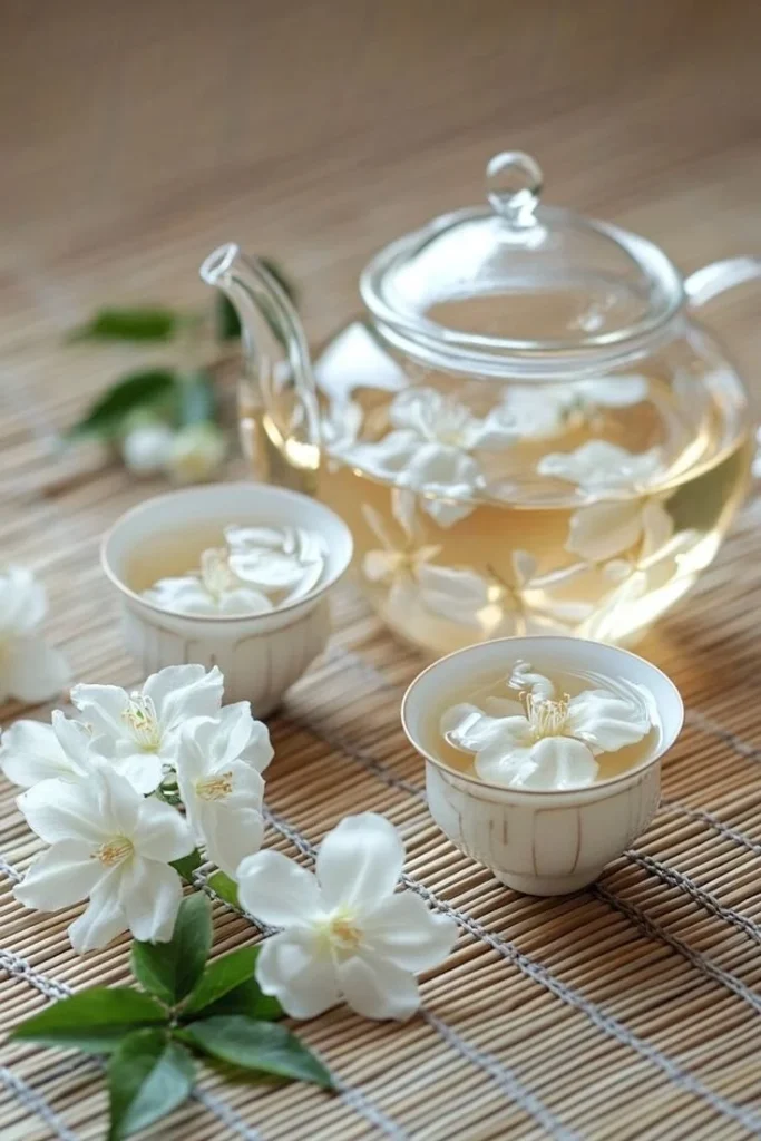 Elegant Jasmine Tea Set featuring fresh blossoms for a tea lover's experience.