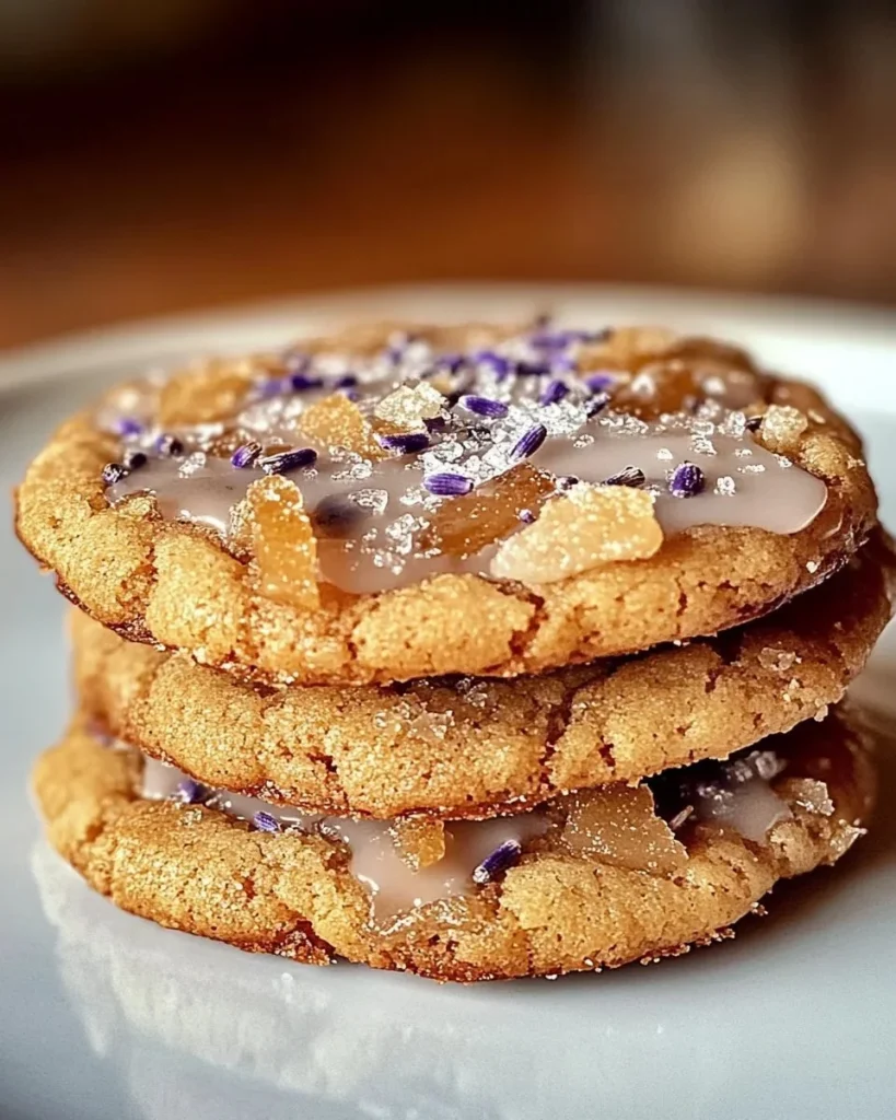 Plate of Lavender Honey Crunch Cookies with a hint of lavender flowers