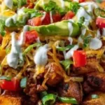 Loaded potato taco bowl topped with cheese, sour cream, and fresh veggies