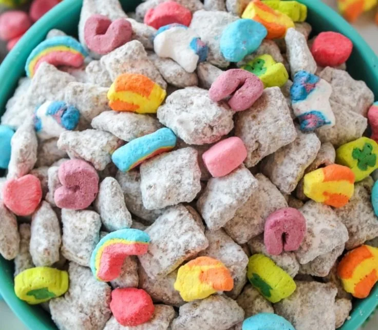 Quick recipe for Lucky Charms Puppy Chow snack mix