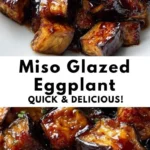 Delicious miso glazed eggplant served on a plate with garnishes