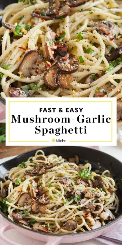Delicious Mushroom and Garlic Spaghetti served in a bowl