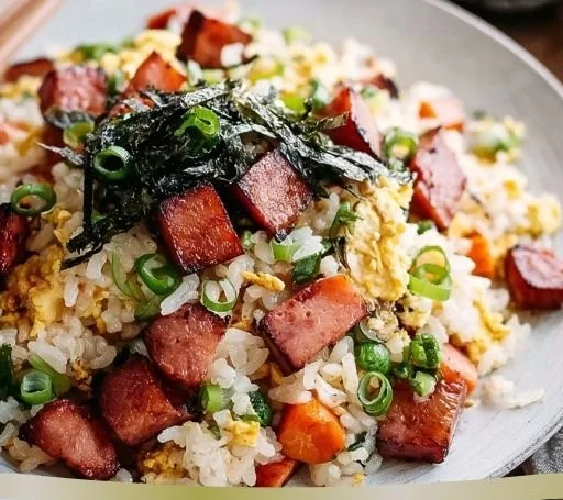 Delicious Musubi Spam Fried Rice served in a bowl