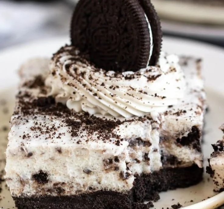 No-bake dairy-free gluten-free Oreo pie topped with crushed Oreos