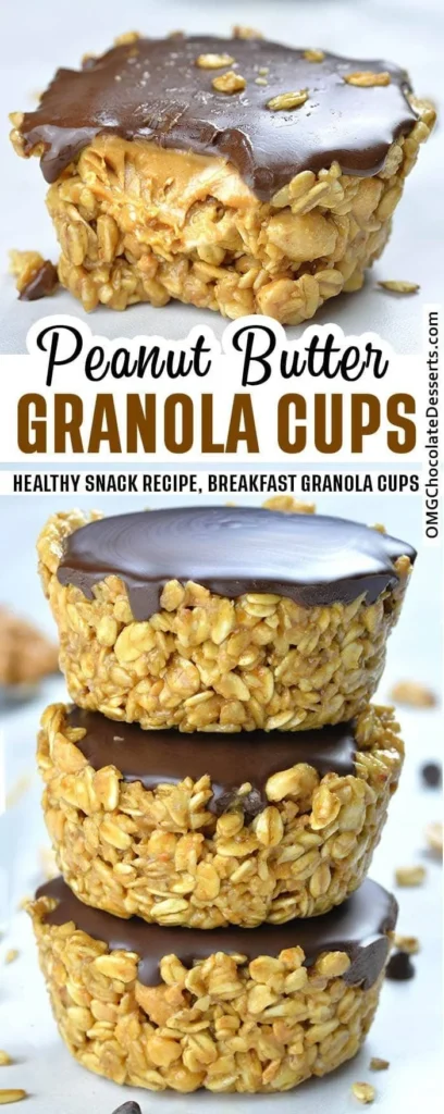 No Bake Peanut Butter Granola Cups on a wooden table