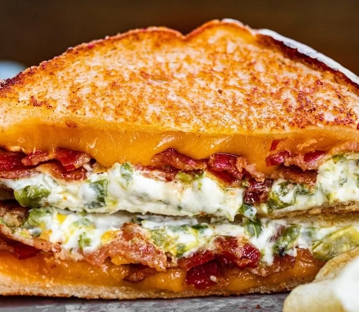 Roasted Jalapeno Popper Grilled Cheese sandwich toasted to perfection