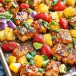 Delicious Sheet Pan Hawaiian Chicken with vibrant vegetables and tropical flavor.