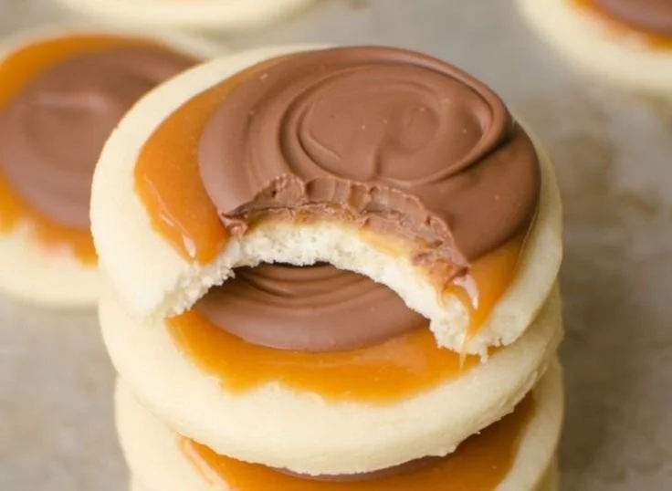 Delicious Twix Cookies with caramel, cookie, and chocolate layers