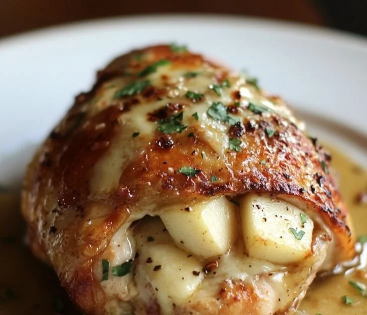 Apple and Brie stuffed chicken recipe showcasing a deliciously cooked dish.