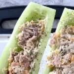 Bacon Ranch Chicken Salad served in cucumber boats