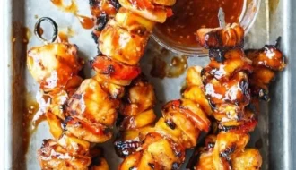 Easy BBQ pineapple chicken kabobs ready for grilling