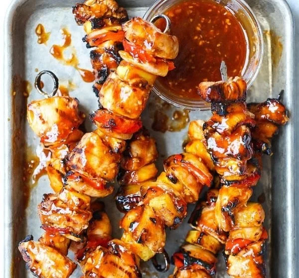 Easy BBQ pineapple chicken kabobs ready for grilling