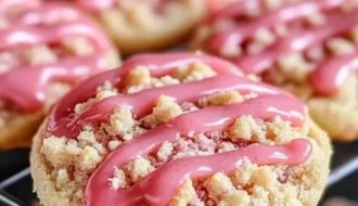 Delicious homemade strawberry crunch cookies with a crunchy topping