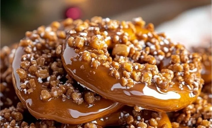 Easy Christmas butter toffee pretzels ready for holiday snacking