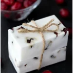 Homemade cranberry soap with vanilla shea ingredients