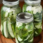 Easy homemade refrigerator dill pickles recipe in a jar with fresh herbs