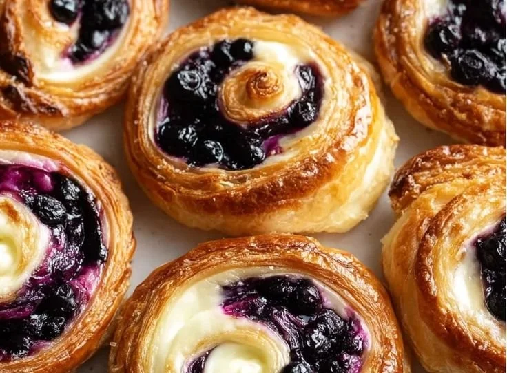 Delicious blueberry cream cheese danish with swirls of filling