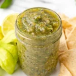 Fresh tomatillo salsa made with ripe tomatillos and spices