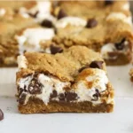 A plate of gluten-free s'mores bars featuring graham cracker, chocolate, and marshmallows.