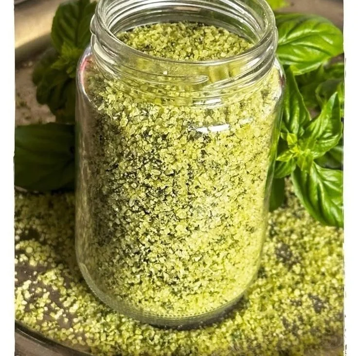 Homemade basil salt for a flavorful seasoning boost.