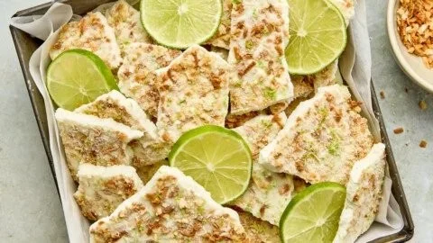 Delicious Key Lime Pie Yogurt Bark topped with zest and sweetness
