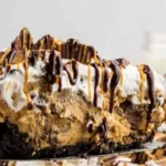 No-Bake Peanut Butter Cup Pie with chocolate and peanut butter layers