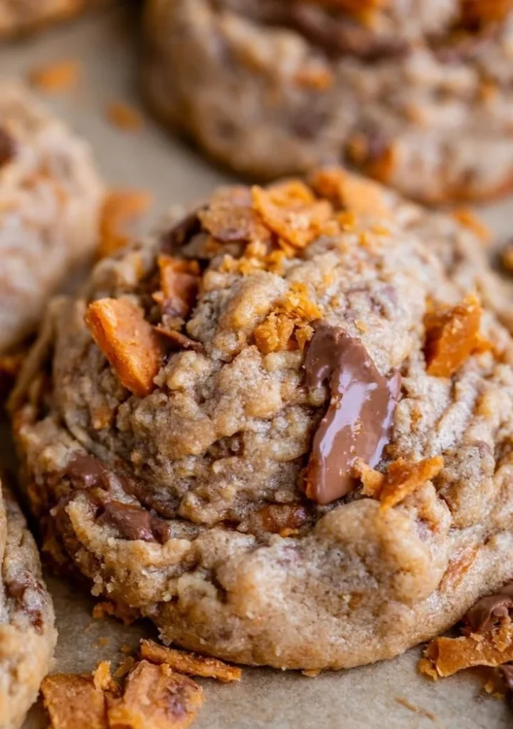 Easy Peanut Butter Butterfinger Cookies with chocolate chunks