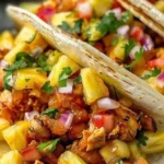 Delicious pineapple chicken tacos served in soft tortillas
