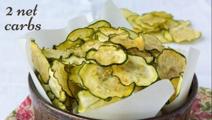 Bowl of crispy salt and vinegar zucchini chips ready to snack on
