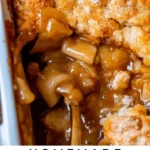 Freshly baked apple cobbler served warm with a scoop of vanilla ice cream.