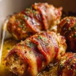 Bacon wrapped garlic parmesan chicken cooked to perfection.