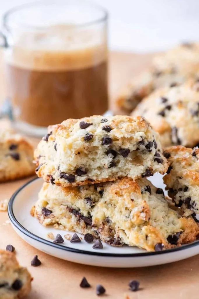 Bakery-style chocolate chip scones fresh from the oven