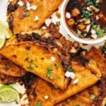 Delicious Beef Birria Tacos garnished with fresh toppings