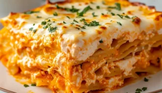 Delicious Buffalo Ranch Chicken Lasagna with cheesy layers and flavorful sauce