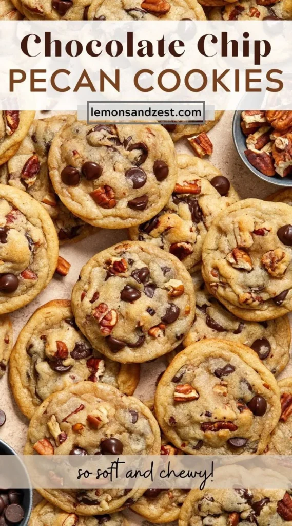 Delicious chocolate chip pecan cookies with melted chocolate and pecans