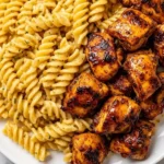 Delicious plate of spicy Cajun chicken pasta with colorful vegetables and sauce