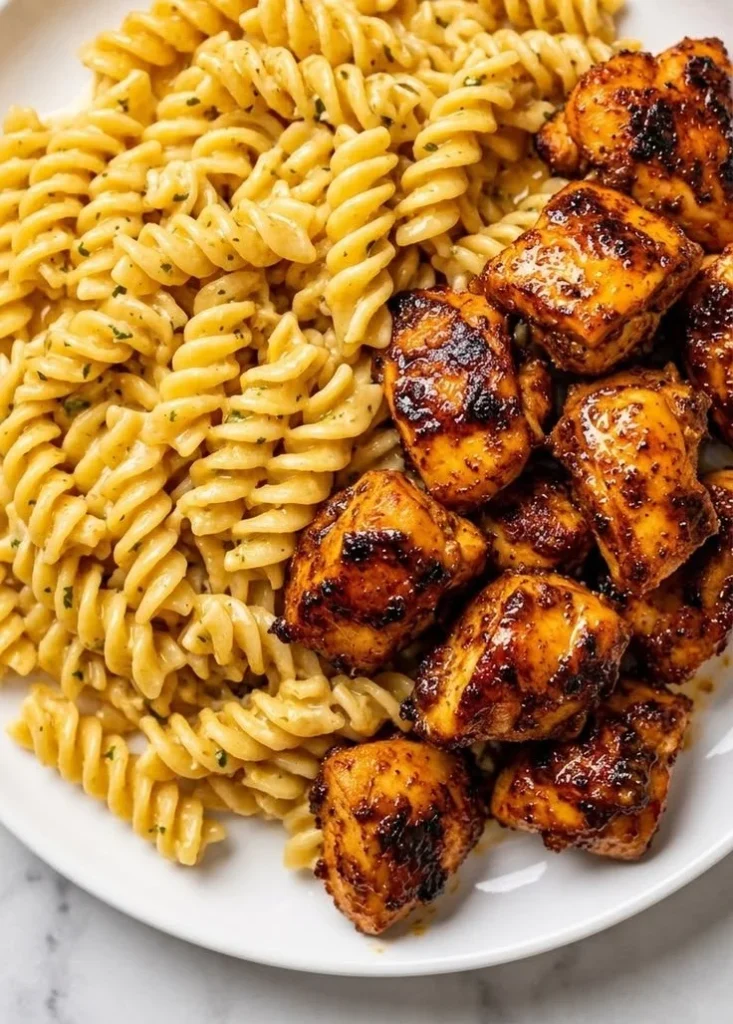 Delicious plate of spicy Cajun chicken pasta with colorful vegetables and sauce