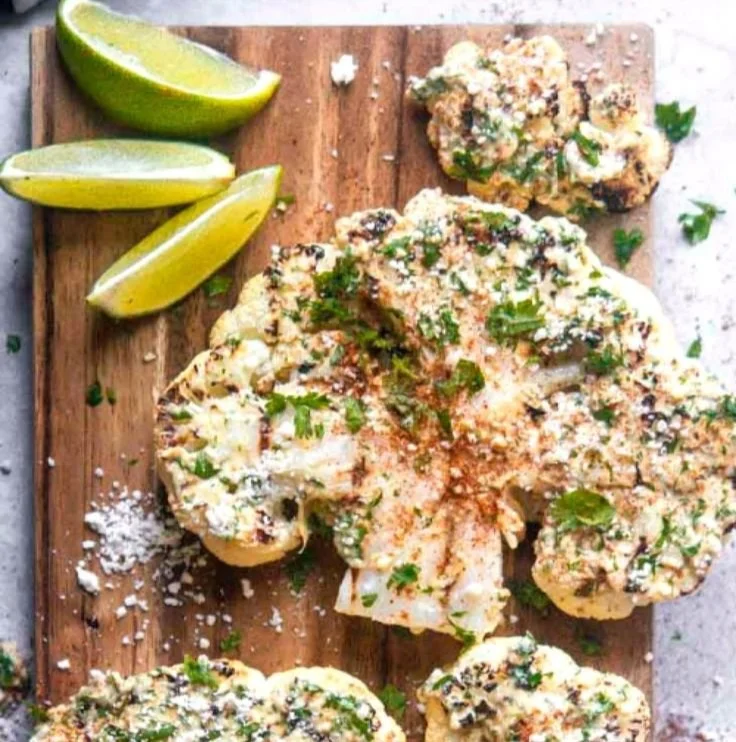 Cauliflower Elote dish topped with cheese and spices