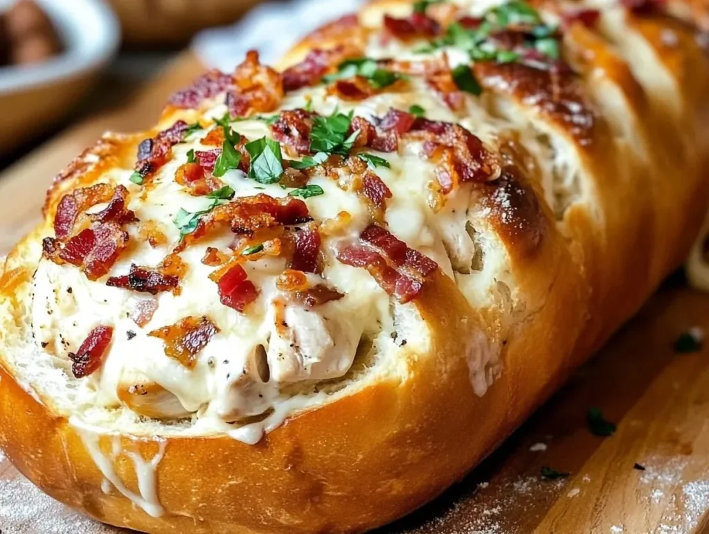 Delicious Chicken Bacon Ranch Stuffed Bread ready to enjoy