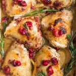 One pan cranberry rosemary chicken thighs served with herbs and cranberries