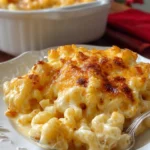 Creamy baked macaroni and cheese topped with golden breadcrumbs