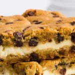 Delicious easy chocolate chip cheesecake bars on a plate