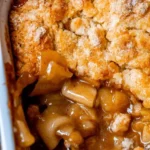 Delicious easy homemade apple cobbler dessert served warm with ice cream