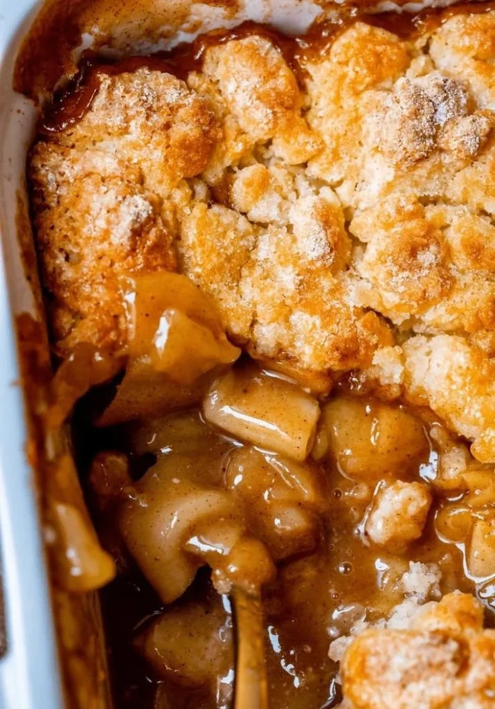 Delicious easy homemade apple cobbler dessert served warm with ice cream