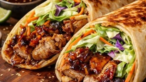 Easy teriyaki chicken wrap recipe with fresh vegetables and flavorful sauce.
